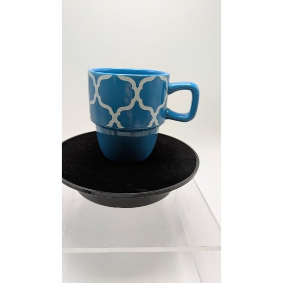 Crofton Stackable Blue White Geometric Pattern Coffee Mug 14 Fl Oz - Picture 14 of 15